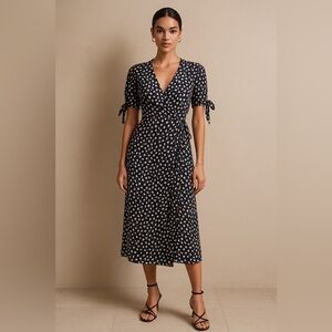 Faithfull the Brand Navy Floral Midi Wrap Dress